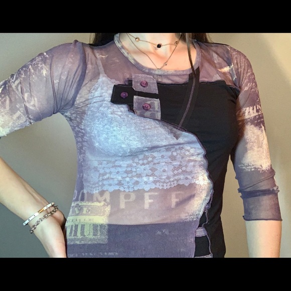 See through VINTAGE purple and black top! - Picture 2 of 2